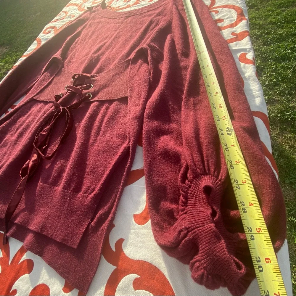 Leith Sweater Dress Long Sleeve Red Oversized Puffy Dress tie waist size xs - Picture 10 of 15
